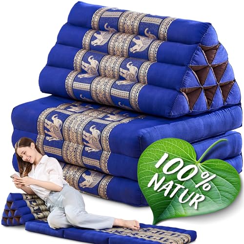 Namasdee Thaikissen 3 Auflagen 175x55x8cm mit 100% natürlicher Kapokfüllung (Blau/Elefanten Seide) von Namasdee