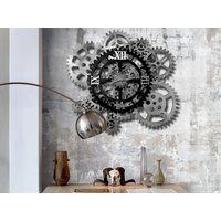 32" Wanduhr. 12 Rotierende Zahnräder. Weiße Und Schwarze Wand Uhr Dekor Mit Beweglichen Zahnrädern 32" Wanduhr. 12 Rotierende Zahnräder. Weiße Und Schwarze Wand Uhr Dekor Mit Beweglichen Zahnrädern von Name2Puzzle