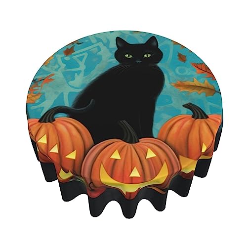 Nameapo Schwarze Katze Halloween Ahorn Runde Tischdecke 152,4 cm, Tischdecke (passend für 50,8 cm – 119,4 cm Tisch) für Familienfeiern von Nameapo