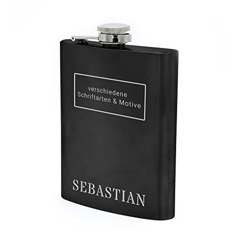 Flachmann mit Namens Gravur, Edelstahl, individuelle Geschenkidee zur Hochzeit, zum Geburtstag oder mehr! (Schwarz) von Namenbar