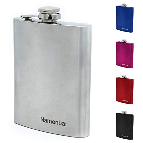 Flachmann mit Namens Gravur, Edelstahl, individuelle Geschenkidee zur Hochzeit, zum Geburtstag oder mehr! (Silber) Flachmann mit Namens Gravur, Edelstahl, individuelle Geschenkidee zur Hochzeit, zum Geburtstag oder mehr! (Silber) von Namenbar
