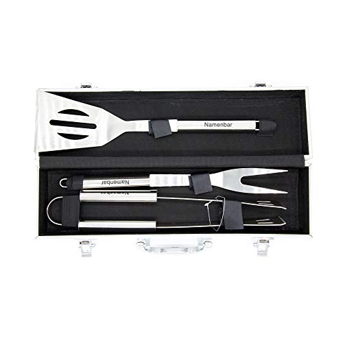 Grill BBQ Set mit Namen - persönliche Gravur - 3 teilig - mit Aufbewahrungskoffer von Namenbar