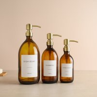 Braunglasflasche - Etikettierte Nachfüllbare Flasche Mit Messing/Gold-Pumpspender & Etikett | Für Shampoo, Handseife, Creme, Duschgel von NamieHome