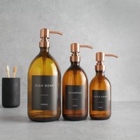 Braunglasflasche - Nachfüllbare Flasche Mit Rosegold Pumpspender & Etikett | Für Shampoo, Handseife, Handcreme, Duschgel Wiederverwendung Braunglasflasche - Nachfüllbare Flasche Mit Rosegold Pumpspender & Etikett | Für Shampoo, Handseife, Handcreme, Duschgel Wiederverwendung von NamieHome