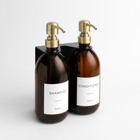 An Der Wand Befestigter Braunglasspender Satz Von Zwei - Premium-Edelstahl-Doppelte Schwarze Halterungs-Flaschenhalter Für Seife, Körper An Der Wand Befestigter Braunglasspender Satz Von Zwei - Premium-Edelstahl-Doppelte Schwarze Halterungs-Flaschenhalter Für Seife, Körper von NamieHome