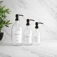 Klarglasflasche - Nachfüllbare Flasche Mit Schwarzem Und Kupferfarbenem Pumpspender & Etikett | Für Shampoo, Handseife, Körperwäsche von NamieHome