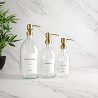 Klarglasflasche - Nachfüllbare Flasche Mit Gold Messing Pumpspender & Etikett | Für Shampoo, Handseife, Handcreme, Duschgel Öko-Wiederverwendung Klarglasflasche - Nachfüllbare Flasche Mit Gold Messing Pumpspender & Etikett | Für Shampoo, Handseife, Handcreme, Duschgel Öko-Wiederverwendung von NamieHome