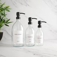 Klarglasflasche - Nachfüllbare Flasche Mit Mattschwarzem Pumpspender & Etikett | Für Shampoo, Handseife, Handcreme, Duschgel Öko-Wiederverwendung von NamieHome