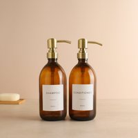 Shampoo & Conditioner Braunglasflasche 2Er-Set - Nachfüllbarer Brauner Spender Und Pumpe Mit Weißem Wasserdichtem Etikett | Umweltfreundliche Refill von NamieHome