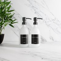 Shampoo & Conditioner Milchglasflasche 2Er-Set - Nachfüllbarer Spender Und Pumpe Mit Schwarzem Wasserdichtem Etikett | Umweltfreundlich von NamieHome