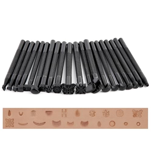 Namner 20 Stück Leder Prägestempel Set, Schwarze Leder Stempel Werkzeuge DIY Leder Punziereisen Set Verschiedene Formen Stempel Set zur kunstvollen Bearbeitung von Leder von Namner