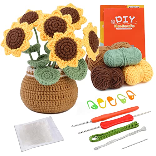 Namner Häkelset für Anfänger, Häkelnadel Set, Häkeln für Anfänger, Anfänger Häkel Kit, Sonnenblume, mit Häkelnadeln, Polyesterfaserfüllung, Stieldraht, Maschenmarkierern, Handnähnadeln und Anleitung von Namner