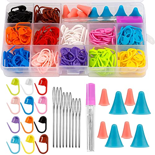 Namner Häkel-Maschenmarkierer, 180 Stk Strickzubehör Maschenmarkierer, Bunt Häkelclips, mit 9 Stück stumpfen Handnähnadeln, Aufbewahrungsflasche und Aufbewahrungsbox von Namner