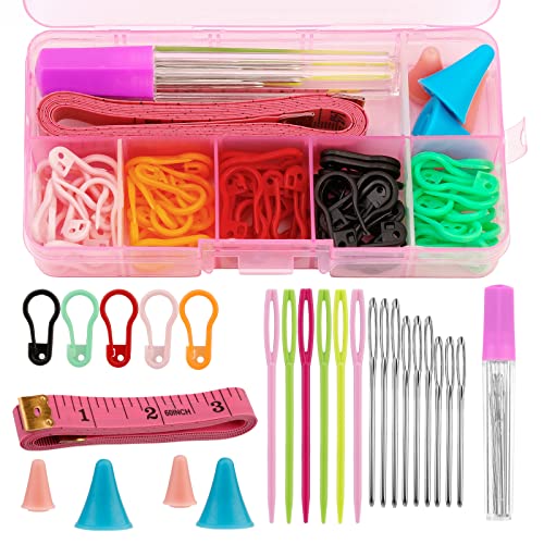 Namner Maschenmarkierer, Strickzubehör Maschenmarkierer, 75 Stk Kunststoff Strickmarkers, Bunt Häkelclips Bulk, mit 9 großäugigen stumpfen Handnähnadeln, Aufbewahrungsflasche und Aufbewahrungsbox von Namner
