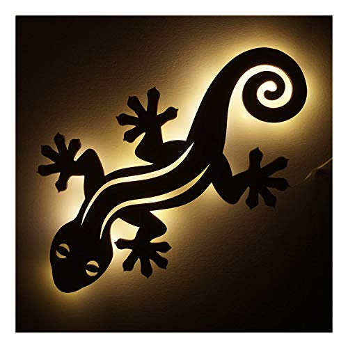 #013 Holz Geschenkartikel Geschenke I Led Lampe Nachtlicht Gecko für Eidechsen Fans von Namofactur