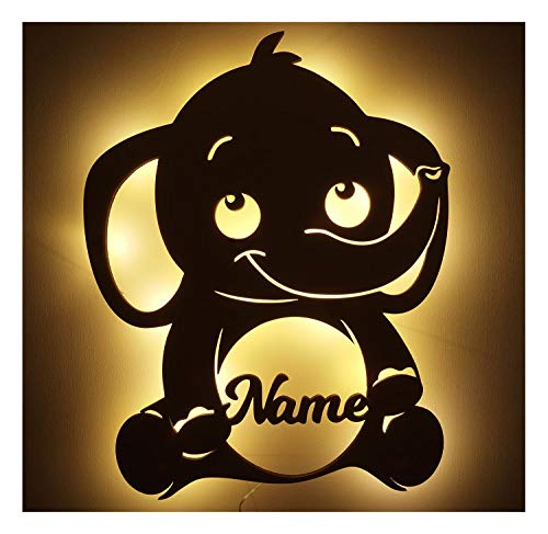 Schlummerlicht Nachtlicht LED Lampe Holz Elefant mit Namen zum Geburtstag Geburt Taufe für Babys Mädchen Junge Erwachsene von Namofactur