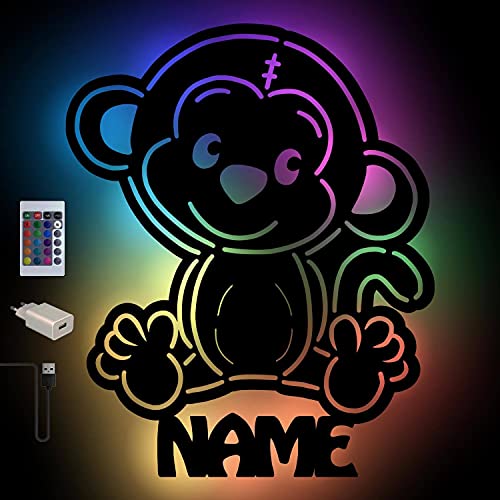 Affe Farbwechsel Wand-Lampe Nachtlicht Baby-Geschenke mit Namen Schlummerlicht Holz Deko für Kinder I USB + Fernbedienung von Namofactur