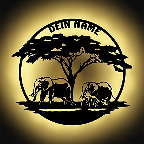 Namofactur Afrikanische Deko Elefanten in der freien Afrika Natur Wand-Lampe Geschenke mit Namen I Batteriebetrieben von Namofactur