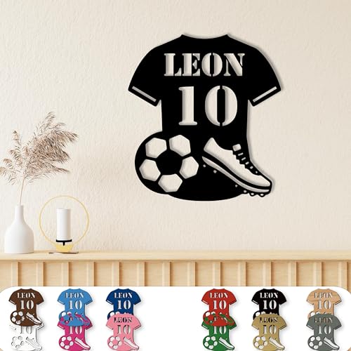 Anpassbares Fußballtrikot & Holz Wanddeko Schild – Personalisiertes Fußball Geschenk für Männer, Jungs, Junge – 12 Farben von Namofactur
