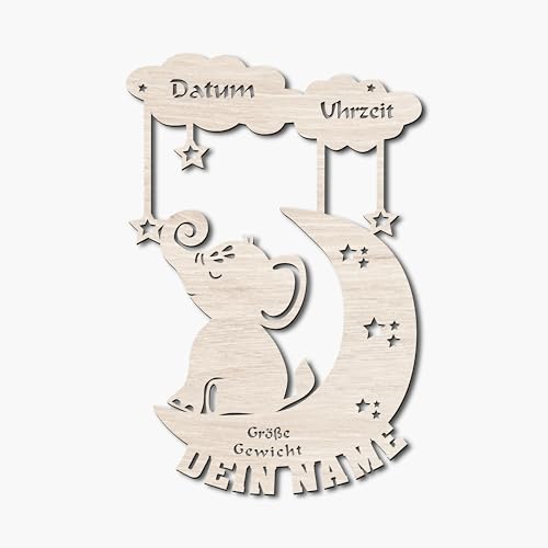 Personalisierbares Nachtlicht Elefant auf einem Mond umgeben von Wolken aus Holz | Kinderzimmer Lampe mit Name | Warmweiß oder RGB LED mit Fernbedienung | Deko für Babyzimmer & Geschenk Geburt Personalisierbares Nachtlicht Elefant auf einem Mond umgeben von Wolken aus Holz | Kinderzimmer Lampe mit Name | Warmweiß oder RGB LED mit Fernbedienung | Deko für Babyzimmer & Geschenk Geburt von Namofactur