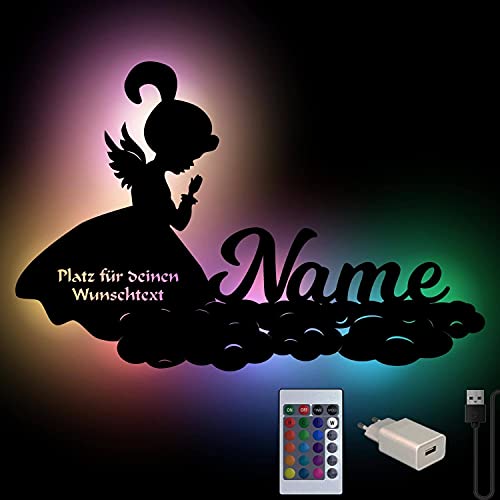 Baby Schutzengel Schlummerlicht personalisiert Engel auf Wolken I Baby-Geschenke zur Geburt & Taufe | Holz Natur I USB Wand-Lampe Nachtlicht von Namofactur
