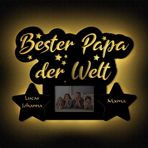 Bester Papa Led Holz Bilderrahmen Wand Deko beleuchtet Vatertagsgeschenk Vatertag Geschenk personalisiert mit Namen I Batteriebetrieb von Namofactur