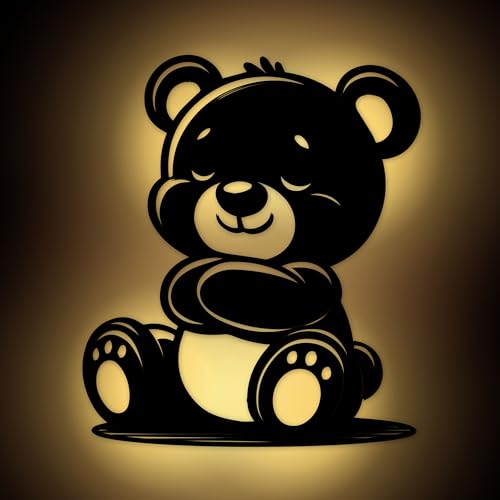 DIY Teddybär Nachtlicht Kit - Sitzender MDF Holz Teddy mit LED-Lampe, 12 Holzfarben, Einschlafhilfe & Deko für Kinderzimmer, Geschenk zur Geburt & Taufe von Namofactur