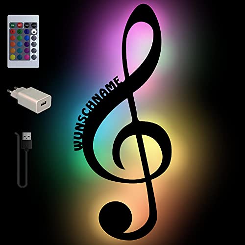 Namofactur Deko USB Farbwechsel Wand-Lampe Musik-Note Wand-Lampe Geschenke mit Namen personalisiert für Musiker von Namofactur