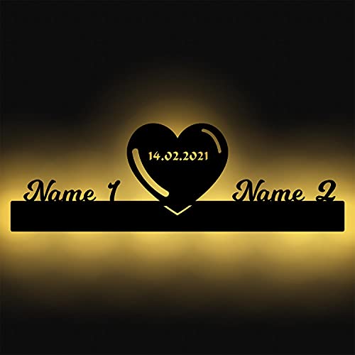 Dekolicht Name mit Herz Geschenke für Paare Led Namen Liebe Wand Licht personalisiert zum aufhängen I Batteriebetrieben von Namofactur