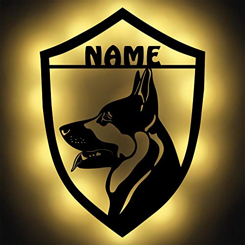 Namofactur Deutscher Schäferhund Geschenk-Ideen Led Schild personalisiert für Hundeliebhaber Deko Wand-Lampe I Batteriebetrieben von Namofactur