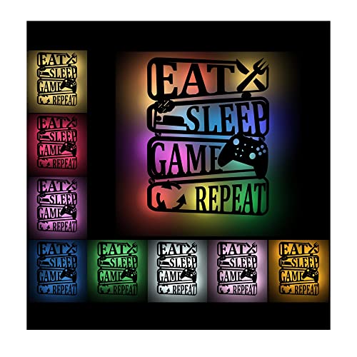 Namofactur Eat Sleep Game Repeat I RGB Farbauswahl Wand Licht Geschenke für Gamer I Zimmer Deko Beleuchtung I USB + Fernbedienung von Namofactur