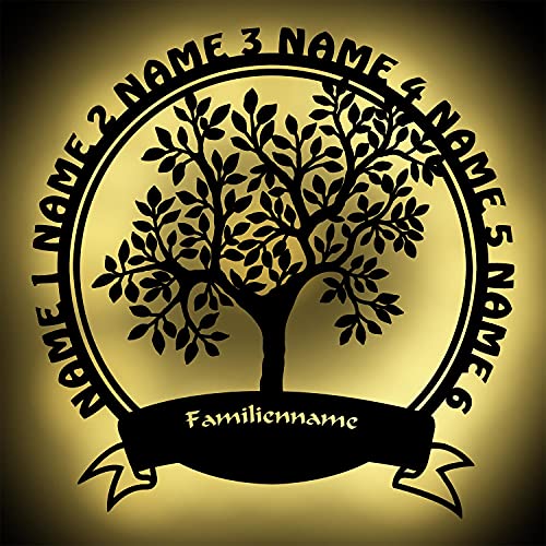 Familiengeschenke Lebensbaum Stammbaum Familie Geschenk personalisiert mit 6 Namen I Batteriebetrieb & Farbauswahl von Namofactur