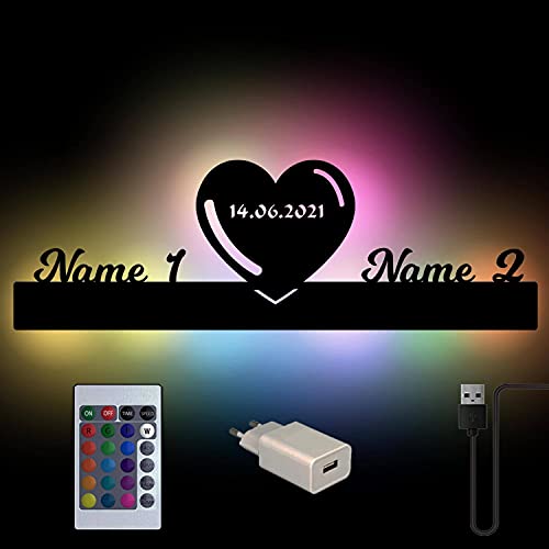 Farbwechsel USB Paar-Lampe Herz-Lampe Geschenk personalisiert mit 2 Namen und Datum zum Jahrestag Geburtstag Hochzeit Verlobung für Sie & Ihn Freund-in Mann Frau mit Fernbedienung Farbwechsel USB Paar-Lampe Herz-Lampe Geschenk personalisiert mit 2 Namen und Datum zum Jahrestag Geburtstag Hochzeit Verlobung für Sie & Ihn Freund-in Mann Frau mit Fernbedienung von Namofactur