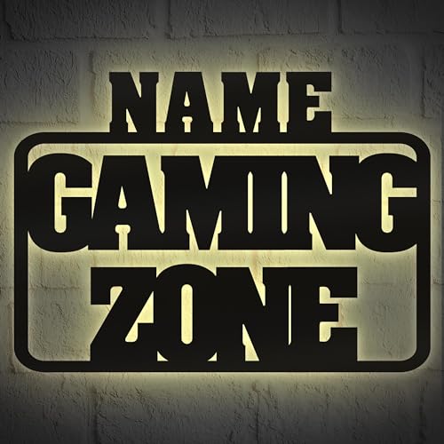 Gamer Gaming Zubehör Gamingzone Deko Game Zone mit Name Gamertag Led Holz Schild von Namofactur