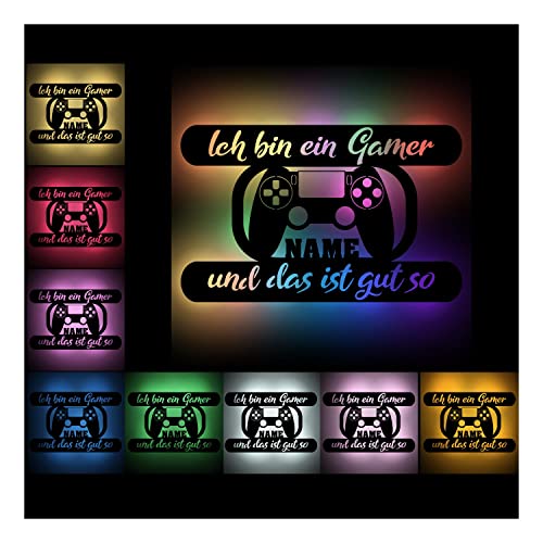 Namofactur Gaming Deko Zimmer Geschenkideen Geburtstag Gamer Dekoration Farbwechsel Holz Wand Lampe I USB + Fernbedienung von Namofactur