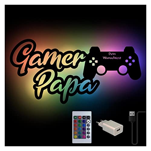 Namofactur Gaming Geschenkideen für Papa Geburtstag Gamer Wand Deko Farbwechsel Lampe Holz Licht Geschenke für Gaming-Fans Gamer-Tag I USB + Fernbedienung von Namofactur