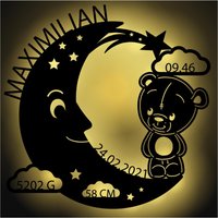 Geschenke Zur Geburt Personalisiert Mit Namen Holz Deko Wand Lampe Nachtlicht Schlummerlicht Teddy Mond I Batteriebetrieben von Namofactur