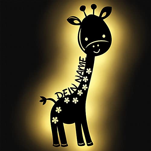 Giraffe Figur Deko Kinderzimmer Nachtlicht Schlummerlicht Holz Wand-Lampe mit Namen personalisiert Giraffenlampe für Kinder-Zimmer Mädchen von Namofactur