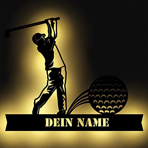 Namofactur Golfer Geschenke für Männer Frauen Golf zum Geburtstag hochwertig aus Holz personalisiert/LED Wand-Lampe Batteriebetrieben von Namofactur