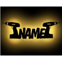 Handwerker Akkuschrauber Geschenke Deko Wand Licht Personalisiert Mit Namen I Holz Geschenkideen Zum Geburtstag Für Männer Batteriebetrieb von Namofactur