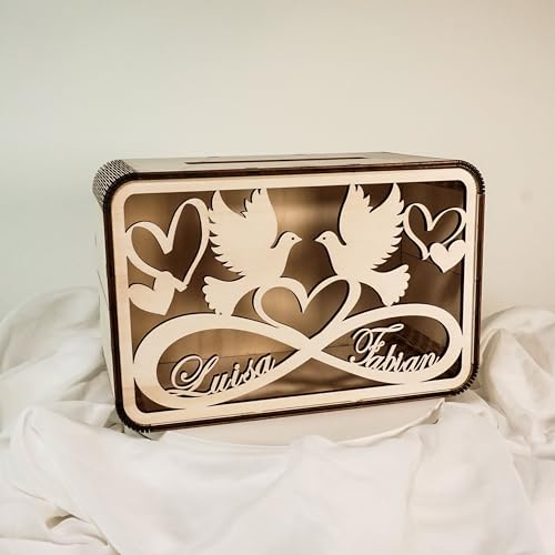 Hochzeitbox Holz Box Kiste zur Hochzeit I Empfang von Geldgeschenken im Briefumschlag Kuvert personalisiert von Namofactur