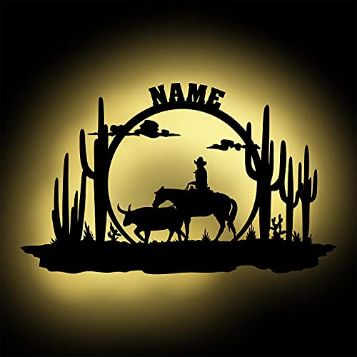 Holz Deko Cowboy Wand-Lampe Dekoration Geschenke personalisiert mit Namen für Männer Kinder Frauen I Batteriebetrieb von Namofactur