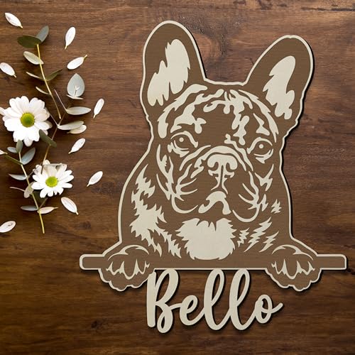 Hund Französische Bulldoge Wand Schild Holz Deko Wandschild mit Hundenamen personalisiert als Geschenk + Name I Erinnerung - Abschied I Optional mit Beleuchtung von Namofactur