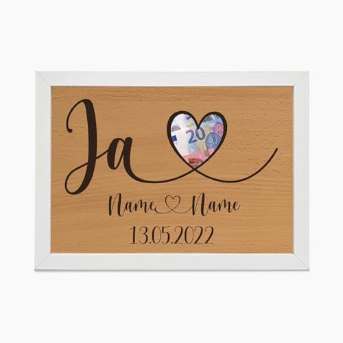 Ja Geschenk Brautpaar Geldgeschenk Verpackung im Bilderrahmen I Hochzeitsgeschenk mit Personalisierung I Geschenkbox und Geldverpackung I Jubiläum I Verlobung I Hochzeit I Geld Geschenkideen von Namofactur