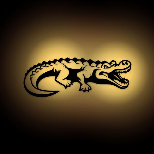 Krokodil Wanddeko mit LED Lampe Deko Beleuchtung, DIY Alligator Figur aus MDF Holz, Dekoration für Wohnzimmer, Schlafzimmer und Kinderzimmer, Geschenk zum einfachen selbstbau von Namofactur