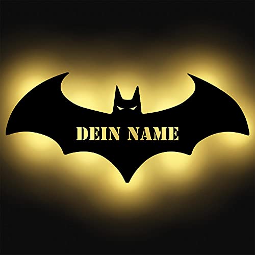 LED Deko Schlummerlicht Nacht-Licht Fledermaus personalisiert mit Wunsch Namen Lasergravur Wand-Lampe Kinderzimmer Wohnzimmer Geschenk von Namofactur