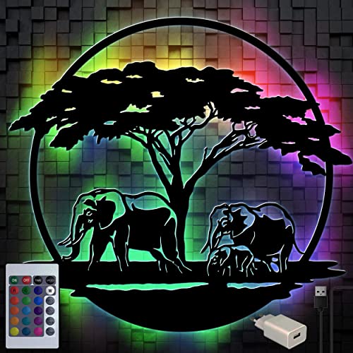 LED Elefanten Wand Deko Holz Wanddeko Lampe mit 16 Farben I USB Betrieb + Fernbedienung I Timer Funktion von Namofactur