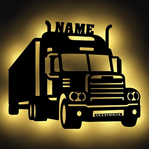 LKW Fahrer Trucker Männer Geschenke Led Schild Deko Wand-Lampe Zubehör Namensschild Gadget I Batteriebetrieb mit Kennzeichen und Namen von Namofactur