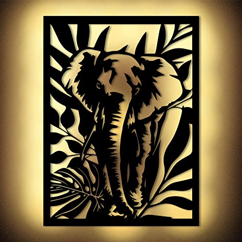 Led Elefant Impression Wand Deko Afrika Dekoration I Mit Edelstahl Wandhalter I Batteriebetrieb von Namofactur