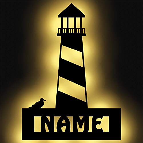 Leuchtturm Deko Maritime LED Wand Lampe Nachtlicht Dekolicht Schlummerlicht Batterie mit Namen personalisiert Nordsee Süd-See Geschenke von Namofactur